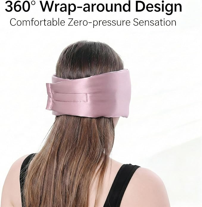 100% Mulberry Silk Sleep Mask for Women & Men – 22 Momme 6A Grade, 3D Contoured Total Blackout Eye Mask for Side Sleepers, Eyelash Extensions, Adjustable Strap, Breathable Blindfold (Dusty Rose)