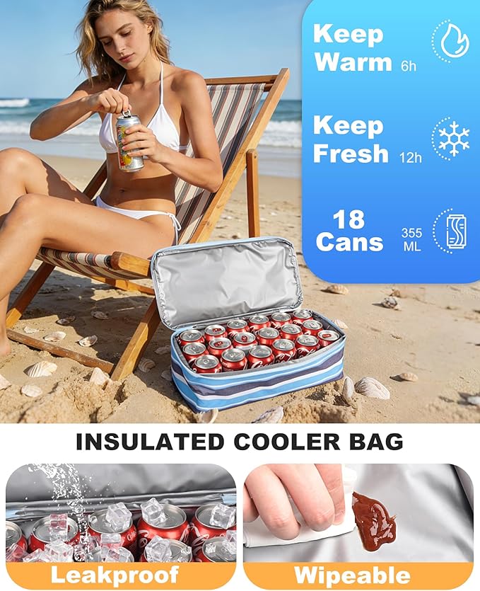Beach Bag with Cooler, Mesh Beach Bag for Women Cruise Pool, Packable Waterproof Sandproof Travel Tote Bag with 8 Pockets