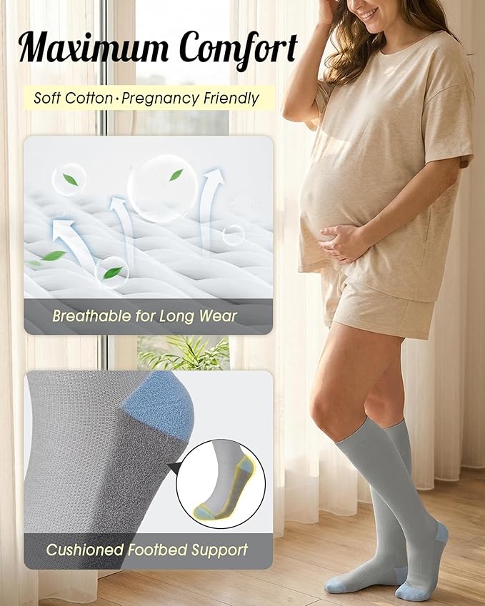 CTHH Cotton Compression Socks for Women Men 20-30mmHg Knee High Support Socks Circulation for Running, Travel, Nurses, Pregnancy (2 Pairs)