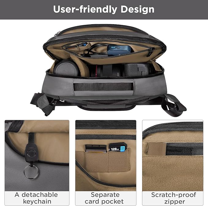 Camera Sling Bag,Travel Waterproof Camera Case with Tripod Holder,DSLR/SLR/Mirrorless Small Camera Bags Crossbody for photographers (Grey)