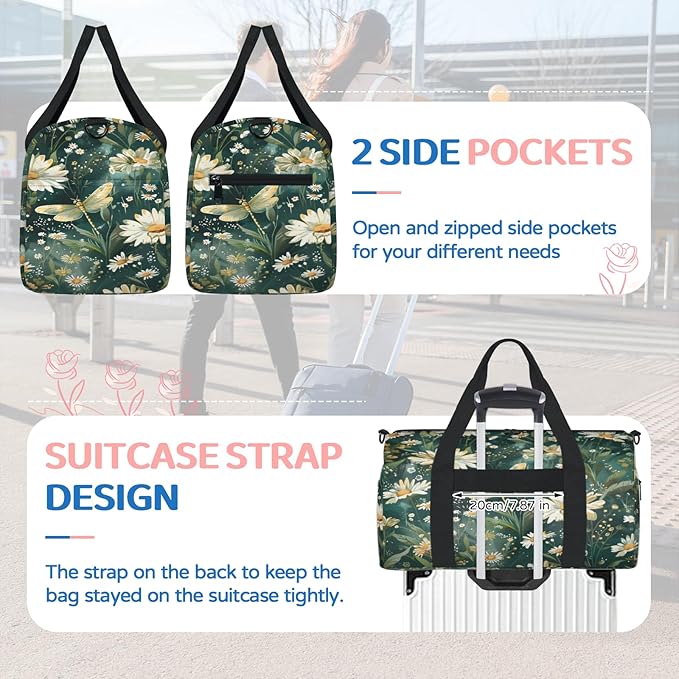 Spring Wildflower Travel Duffle Bag for Women Men, Overnight Weekender Bag, Carry on Tote for Sport Gym