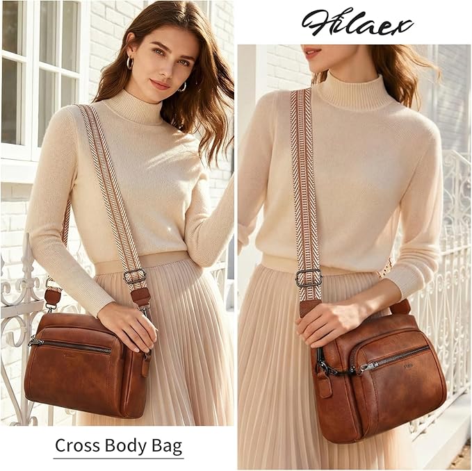 Small Leather Crossbody Bags for Women Anti theft Purses and Handbag Shoulder Hangbag with Wide Strap Tassel