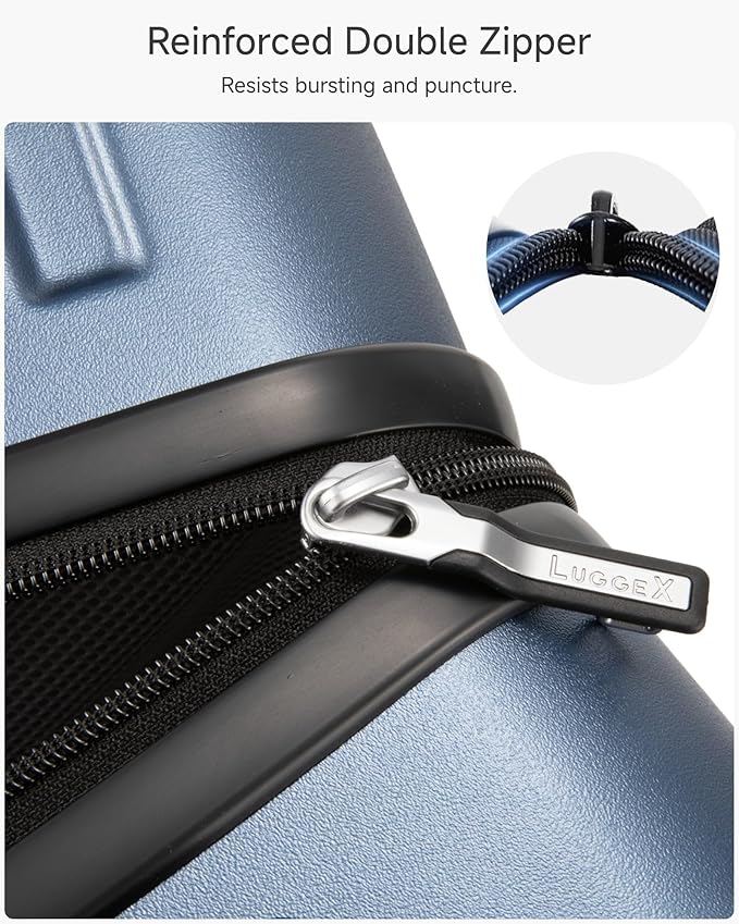 LUGGEX Carry On Luggage 22x14x9 Airline Approved, L2 100% PC Hard Shell Travel Suitcase with Smooth Spinner Wheels, TSA Lock (EX-Core, Silver, 20 Inch, 40L)