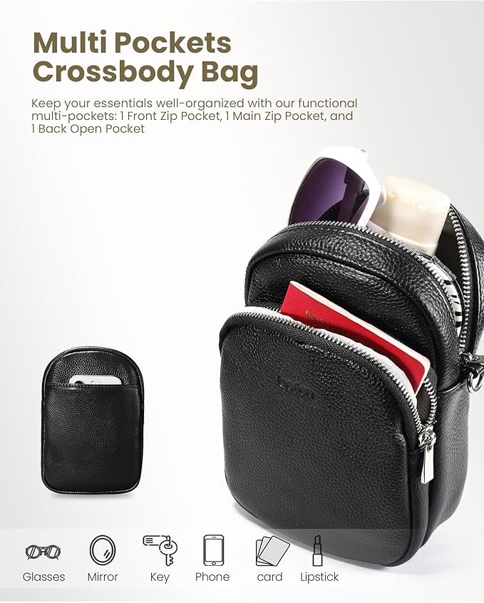 befen Genuine Leather Small Crossbody Bags for Women Cross Body Bag Purses Cell Phone Purse for Travel with RFID Card Slots