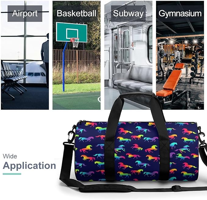 Gym Sports Travel Workout Bag Rainbow Horses Dance Gymnastics Bag Lightweight Carry On Bags Foldable Overnight Bags