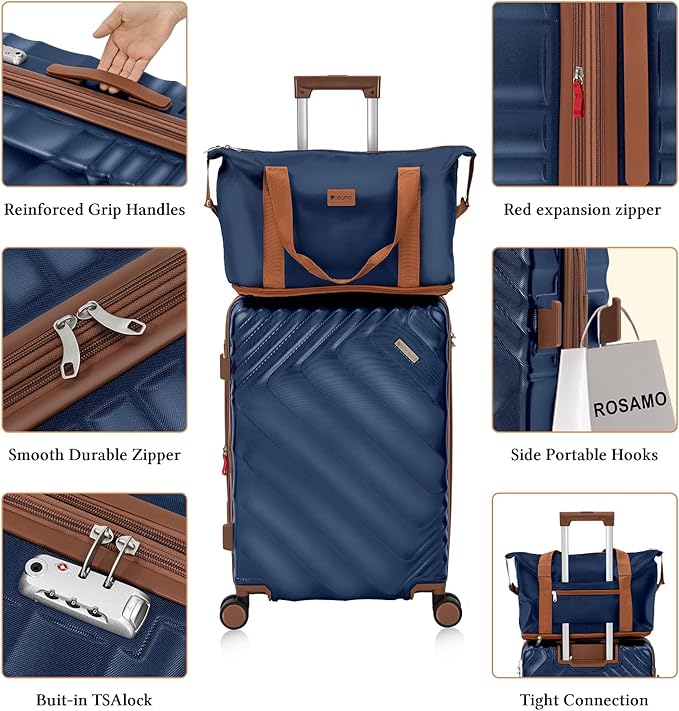 5 piece Luggage Set Expandable Suitcase 22x14x9 Airline Approved Carry on, ABS Hard Case Suitcases with Spinner Wheels, TSA Lock (Dark Blue)