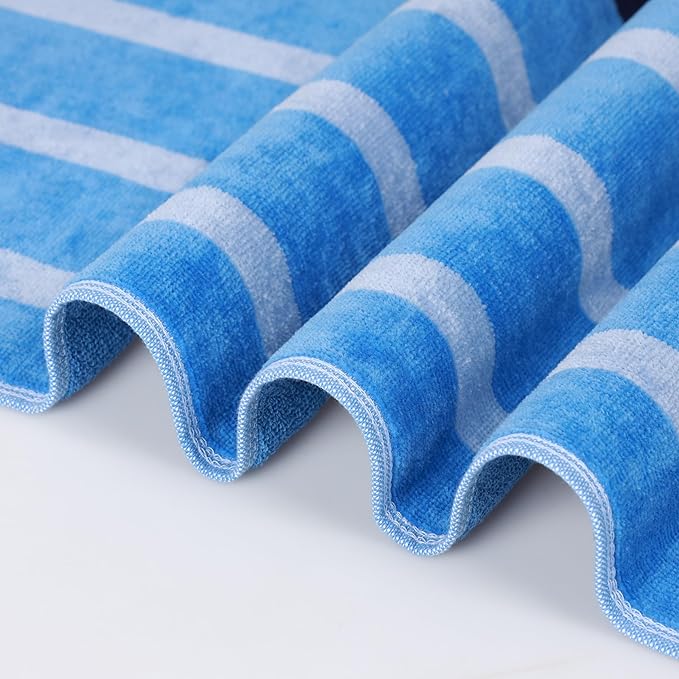 Superior Cotton Beach Towel, Absorbent Oversized Towel for Swimming Pool, Camping, Bathroom, Shower, Large, Quick Drying, Adults, Kids, Colorful, Mira Striped Collection, 68" x 34", Blue-Navy