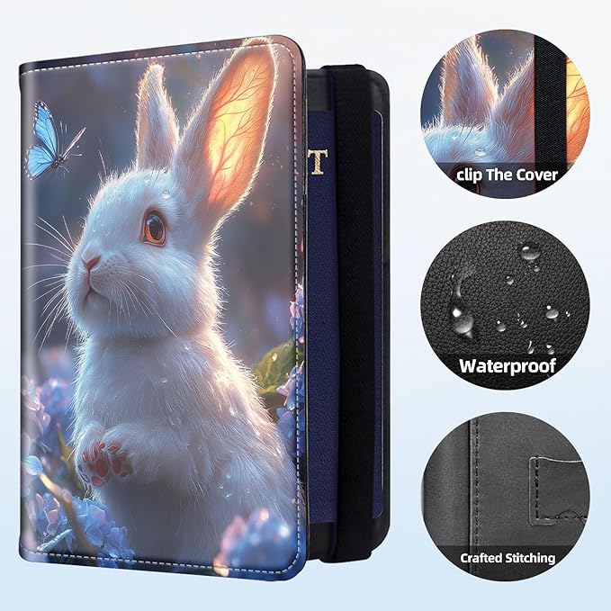 Passport Holder for Travel, RFID Blocking Passport Holder Travel Walle, Passport and Vaccine Card Holder, Vacation Must Haves Travel Accessories for Men Women, Cute Rabbit Garden