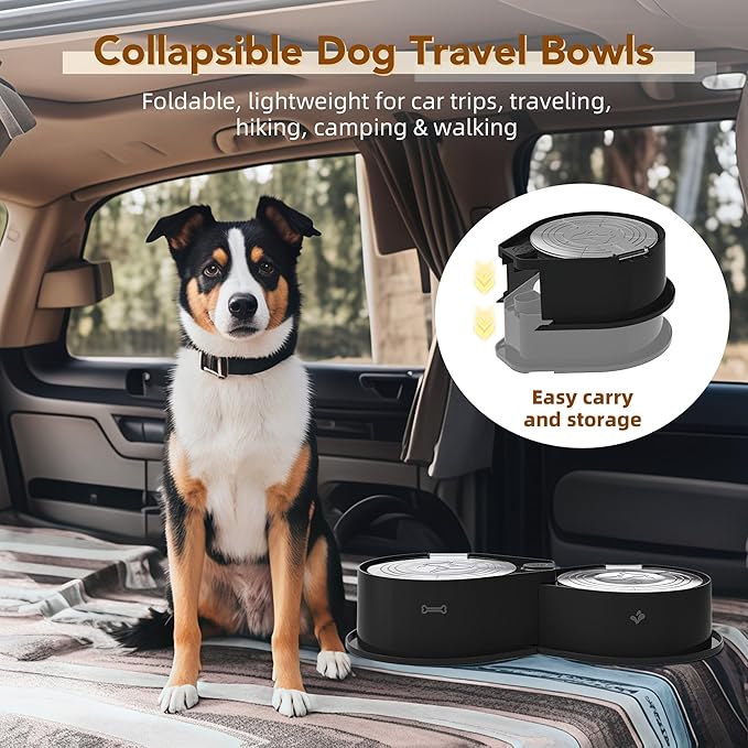 Newget Stainless Steel Dog Bowl Set with Lids, 304 Metal Dual Food & Water Bowls for Dogs & Cats, Foldable Pet Feeder with Cover Keeps Food Fresh, Anti-Skid Dog Dish for Small/Medium/Large Pets