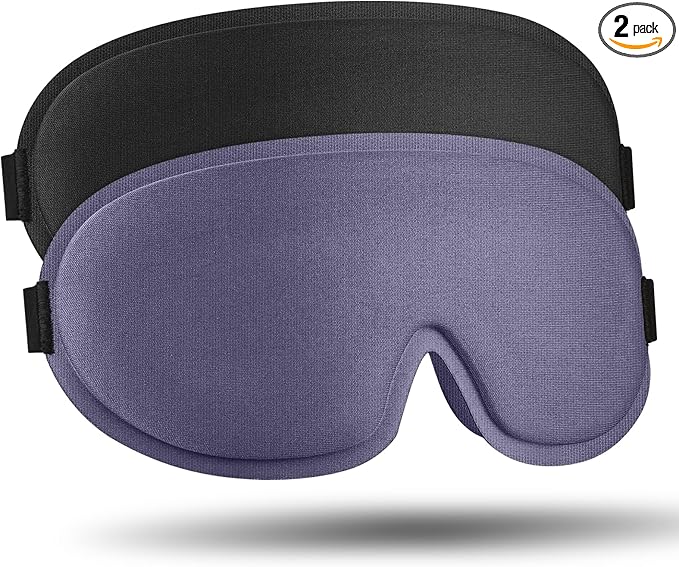 2 Pack Sleep Mask for Side Sleeper, Complete Light Blocking 3D Sleeping Eye Mask, Soft Breathable Eye Cover for Women Men, Travel, Nap, Relaxing Zero Pressure Night Blindfold (Black+Blue Grey)