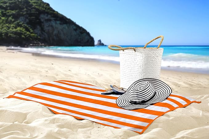 Utopia Towels 4 Pack Cabana Stripe Beach Towel, 30 by 60 Inches, Oversized 100% Ring Spun Cotton Pool Towels, Highly Absorbent Quick Dry Bath Towels for Beach, and Swim, Orange