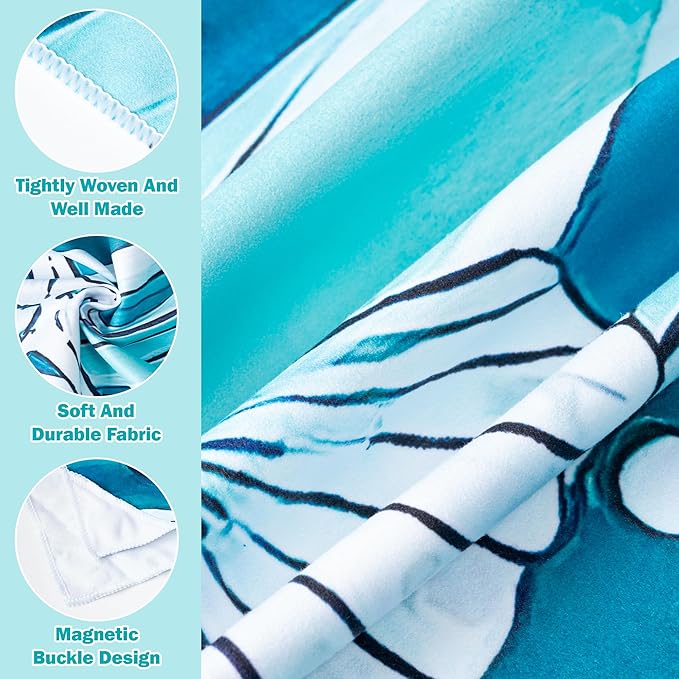 Wave Magnetic Beach Towel - 74.8"x30" Sand Free Quick Dry Microfiber Towel with Built-in Magnets Lightweight for Beach Chair Car Door Pool Travel Camping Yoga with Storage Bag