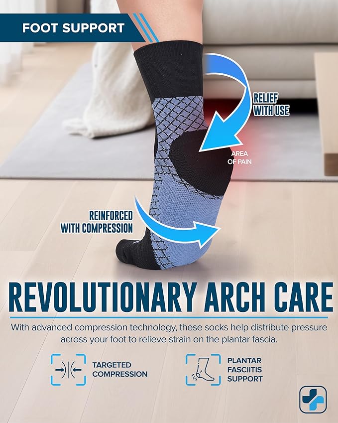 Doctor's Select Plantar Fasciitis Socks - 2 Pairs | Compression Crew Socks for Plantar Fasciitis Relief | Arch Support Socks
