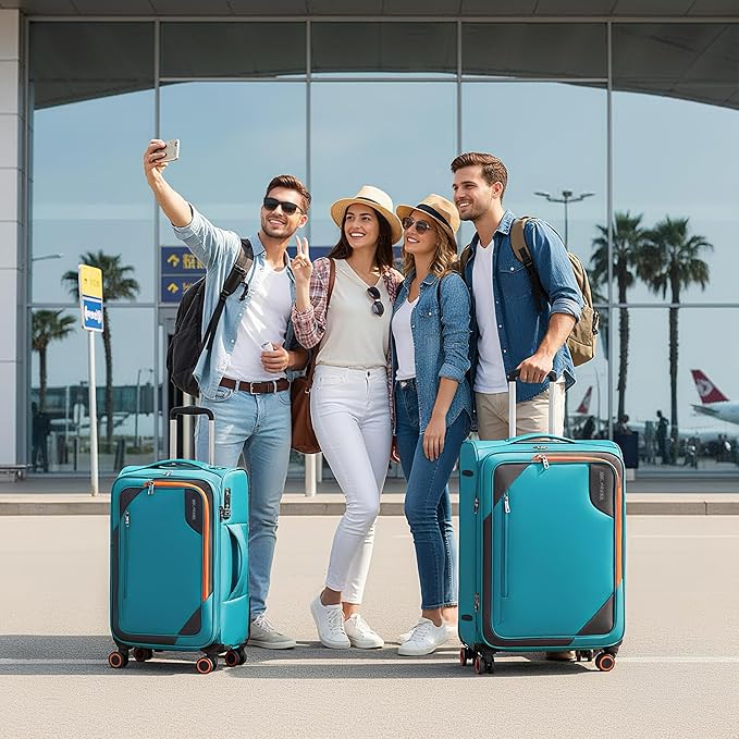 2-Piece Set (22in/28)Softside Expandable 20% Luggage w/Spinner Wheels,Front Opening Softside Luggage Sets w/TSA LOCK,Lightweight Durable Rolling Luggage for Men/Women（SkyBlue,22in/28in）