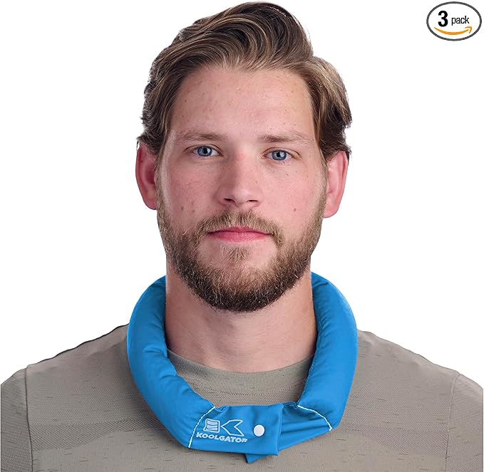 KOOLGATOR Evaporative Cooling Neck Wrap – Reusable Neck Cooler with Long Lasting Relief During Hot Weather Activities, Sports, & Outdoor Work, Water Blue, 3 Pack