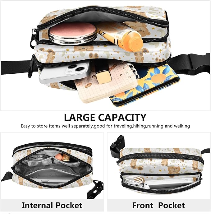 Kawaii Teddy Bear Stars Moon Fanny Pack for Women Men Water Resistant Fashion Waist Packs with Adjustable Strap Belt Bag for Travel Workout Jogging Hiking 21219513