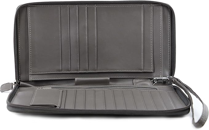 Zip-Around Passport Gray Unisex Leather Wallet Executive Boarding Pass Holder (Drizzling Mist)