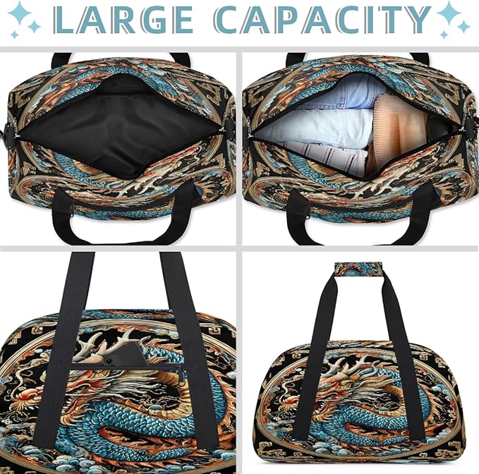 Travel Duffle Bag for travel duffle bag sports Girls Boys Kids Dragon Ethnic Lightweight Overnight Sleepover Weekender Bags Small Dance Gym Sport Bag Teens Carry-On Size Workout Bag