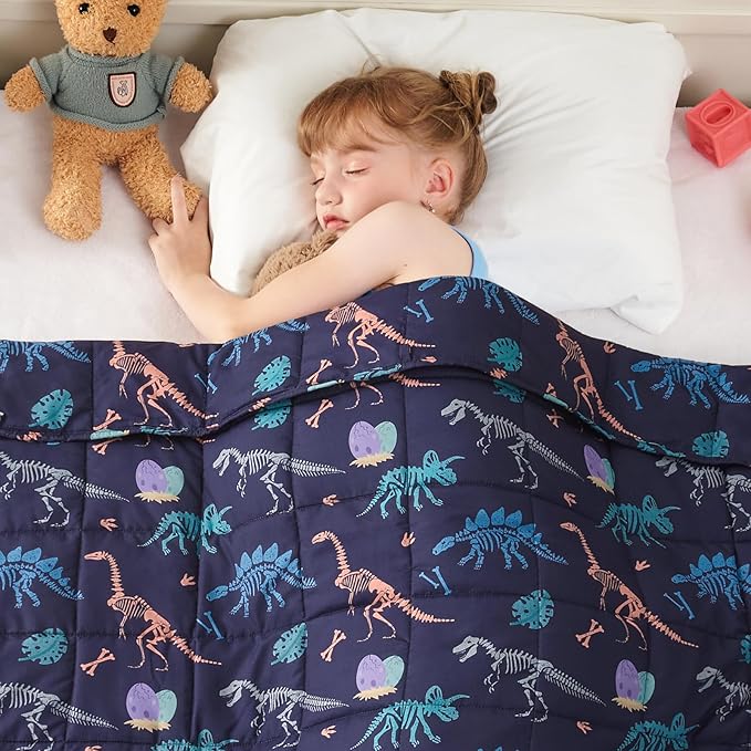 yescool Dinosaur Weighted Blanket 5 Pounds Cooling Weighted Lap Blanket, Navy Heavy Blankets for Sleeping, Weighted Throw Blankets Gifts for 40-60lbs, 36"x48"
