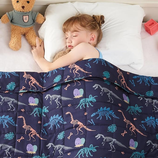 yescool Dinosaur Weighted Blanket 5 Pounds Cooling Weighted Lap Blanket, Navy Heavy Blankets for Sleeping, Weighted Throw Blankets Gifts for 40-60lbs, 36"x48"