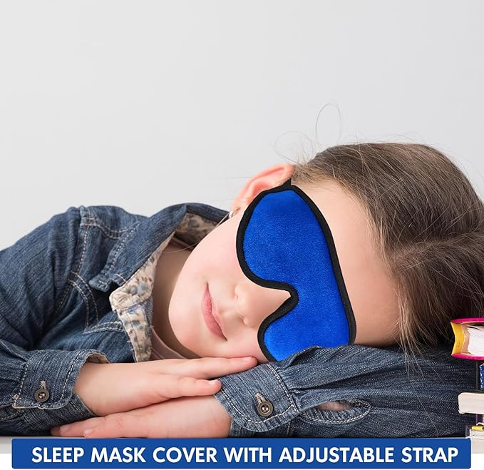 Coume Sleep Mask for Kids 3D Light Block Sleeping Blindfold Memory Foam Contoured Eye Mask with Adjustable Strap Zero Pressure Eye Cover for Boys Girls for Travel Home Office Meditation(Dark Blue)