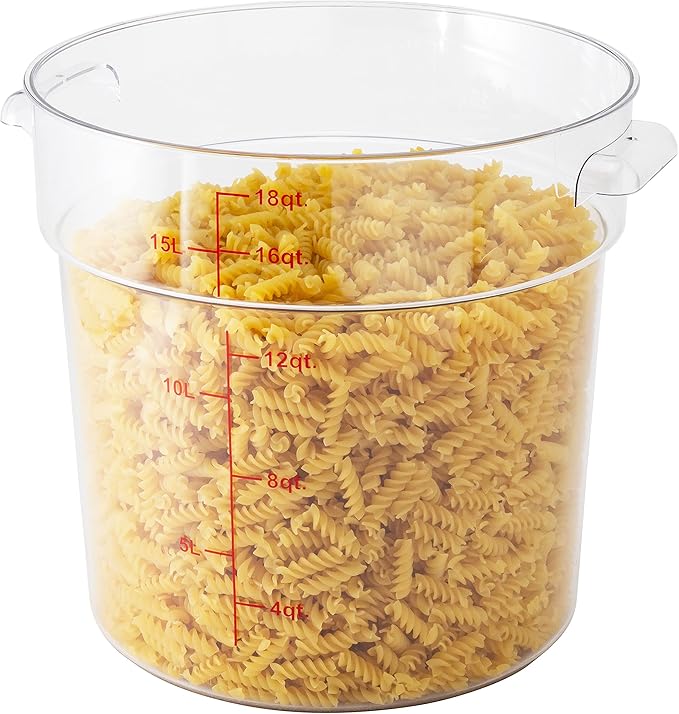 Restaurantware Met Lux 18 Quart Food Storage Containers 10 Round Commercial Storage Containers - Lids Sold Separately With Volume Markers Clear Plastic Food Prep Buckets Space-Saving Storage