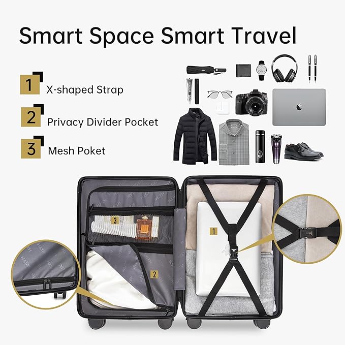 Carry on Luggage 22x14x9 Airline Approved, 20 Inch Carry-on Suitcase, Hard Shell Luggage with Spinner Wheels, Hardside Small Rolling Suitcase with TSA Lock for Travel (Blue, 20 Inch)
