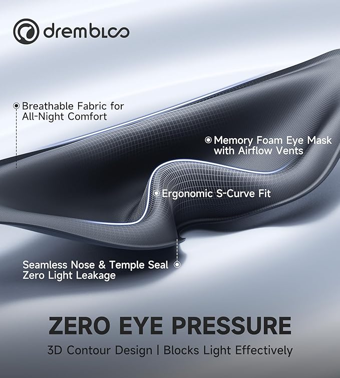 Sleep Mask with 3D Contoured Memory Foam, Zero Light Leakage Nose Bridge, Breathable Eye Cover for Side Sleepers, Travel, Office Nap & Insomnia Relief，Navy