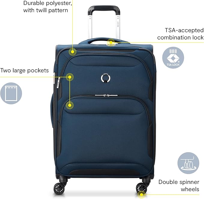 DELSEY PARIS Sky Max 2.0 Softside Expandable Luggage with Spinner Wheels, Blue, 2-Piece Set (21/24)