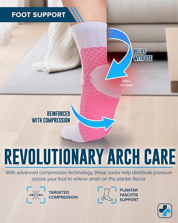 Doctor's Select Plantar Fasciitis Socks - 2 Pairs | Compression Crew Socks for Plantar Fasciitis Relief | Arch Support Socks