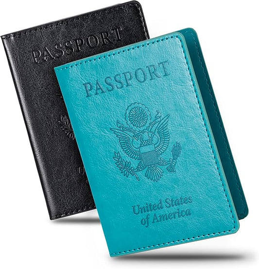 2 Pcs Passport holders，Ultra Slim passport wallet，PU Leather Passport Cover Case for Women and Men