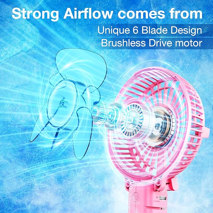 VersionTECH. Portable Handheld Fan, Powerful+Durable+4000mAh+180° Foldable, Mini Table Fans with USB Rechargeable Battery Operated Cooling Accessories for Personal Use, Travel, Office Pink