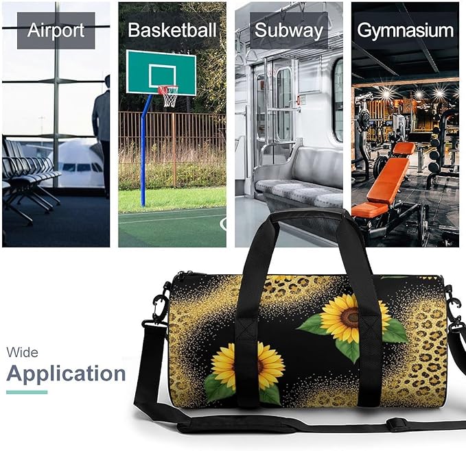 Overnight Weekender Travel Bag Yellow Sunflower Glitter Sparkle Cheetah Leopard Print Gym Sports Travel Workout Bag Basketball Football Weekender Bags