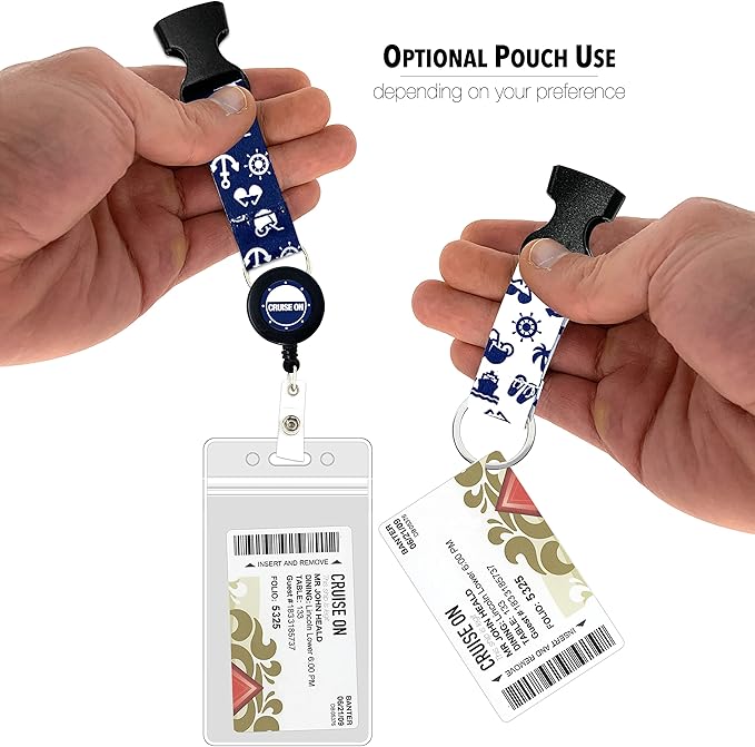 Carnival Cruise Luggage Tag Holders (4 Pack) & Lanyards (2 Pack), Large, Clear & Waterproof, Cruise Essentials 2026-2027 for Ship Cards & Baggage – Durable Travel Accessories (Blue and White)