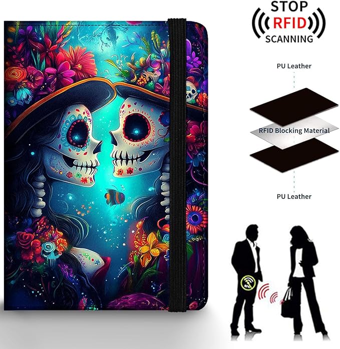 Passport Holder Wallet Cover Case,RFID Blocking Passport Cover,Large Capacity Travel Wallet with Multi Card Slots (Sugar Skull)