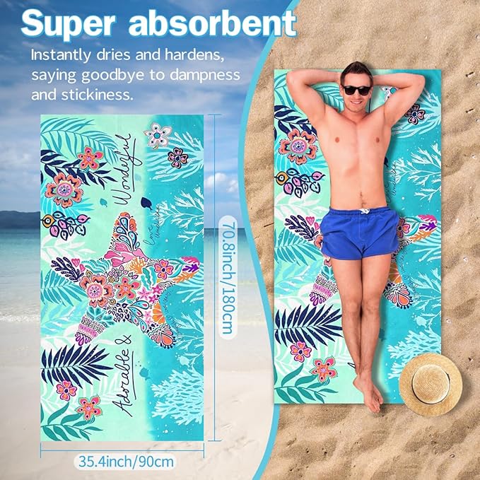 Starfish Beach Towel - 35x70 Inch Fast Dry Microfiber Towel, Lightweight & Versatile for Beach, Pool, Yoga, Travel, Ideal as Beach Blanket & Vacation Essential