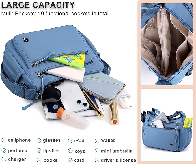 Casual Crossbody Bag with Anti Theft Pocket - Women Lightweight Water-Resistant Purse Bag