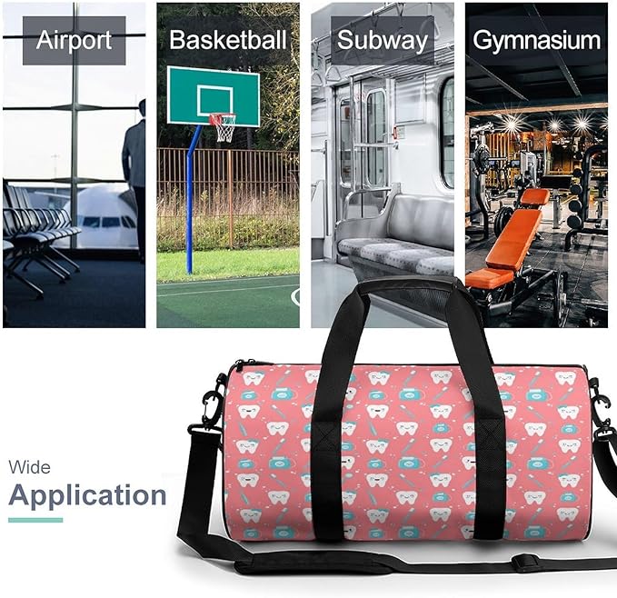 Foldable Gym Travel Bag Basketball Football Weekender Bag Carry on Beach Yoga Overnight Luggage Bags (Pink Dental Toothpaste)