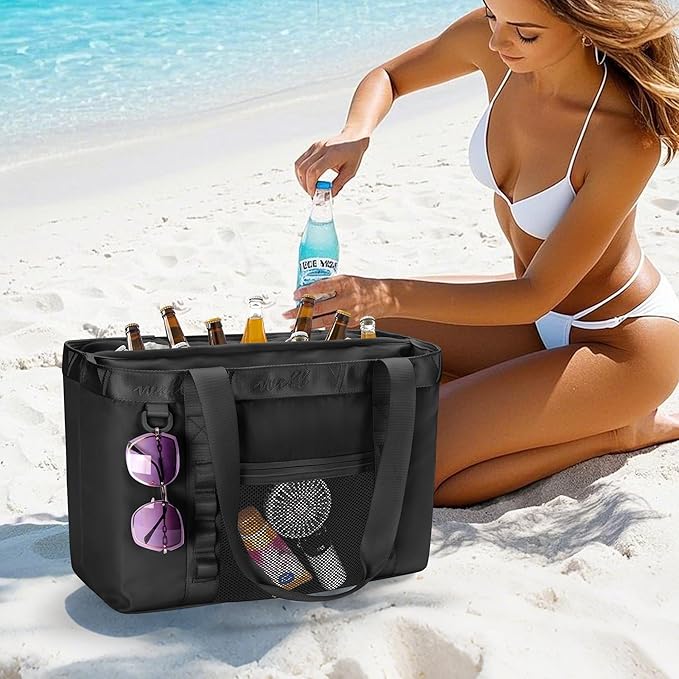 Yarwo Beach Bag for Women, Sandproof Swim Tote Bag with Cooler Compartment and Wet & Dry Pockets for Pool Cruise Vacation