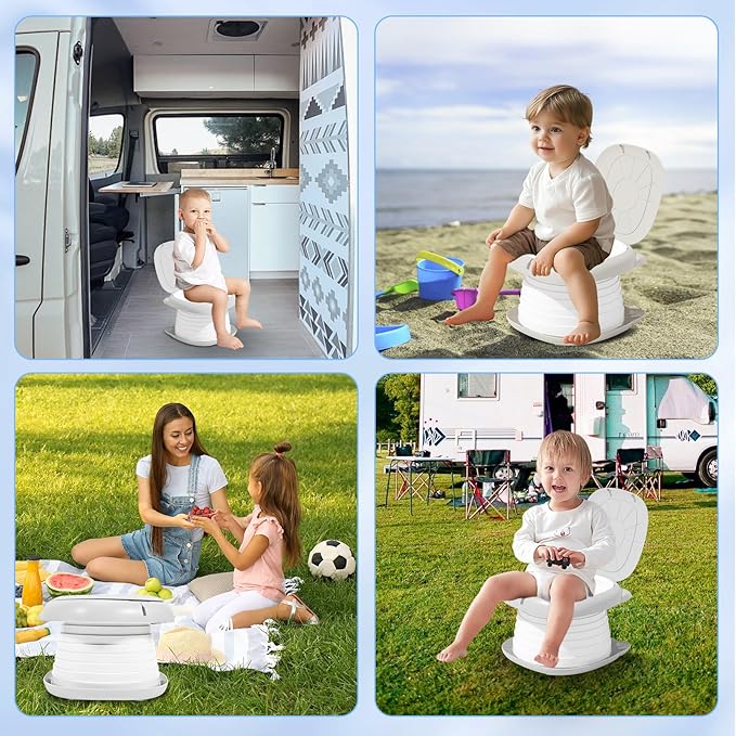 Travel Potty for Toddlers, Portable Potty Chair with 1 Roll Premium Waste Bags - Kids Toilet for Car, Camping, Indoor Outdoor - Easy Clean Training Seat (White Gray) by Yszawmx