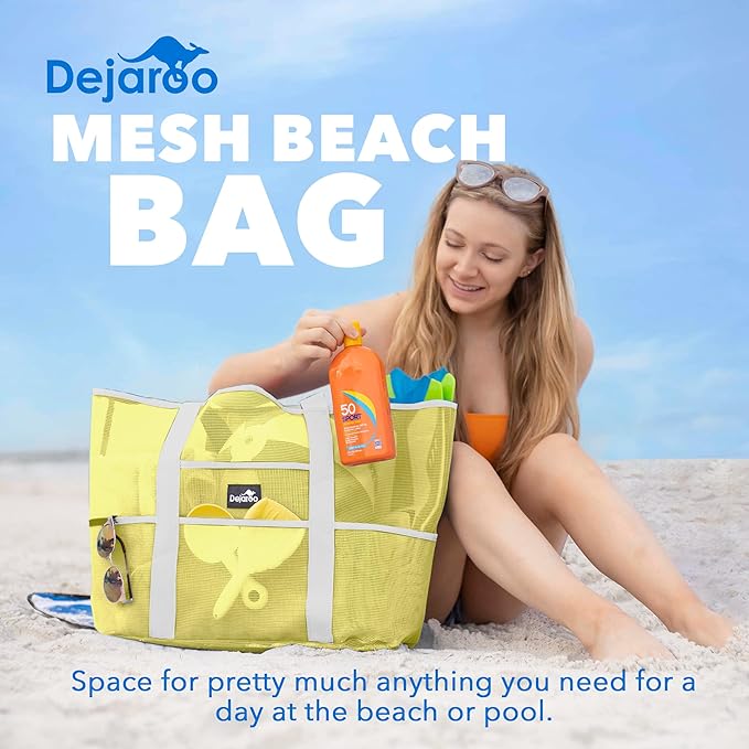 Dejaroo Mesh Sand Free Bag - Strong Lightweight Bag For Beach & Vacation Essentials. Tons of Storage!
