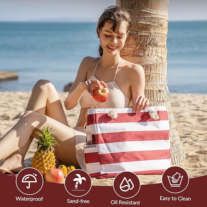 Clothirily Beach Bag for Women - Large Beach Tote Bag, Waterproof Sandproof Beach Bag with Zipper, Large Swim Pool Beach Tote