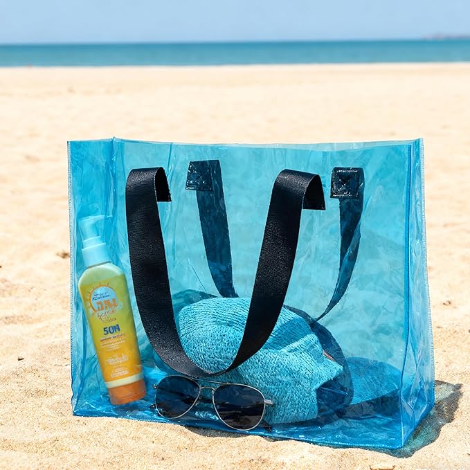 Holographic PVC Beach Bag Waterproof - 18×13×6inch Large Clear Tote for Women Men Pool Travel Sandproof Carry All