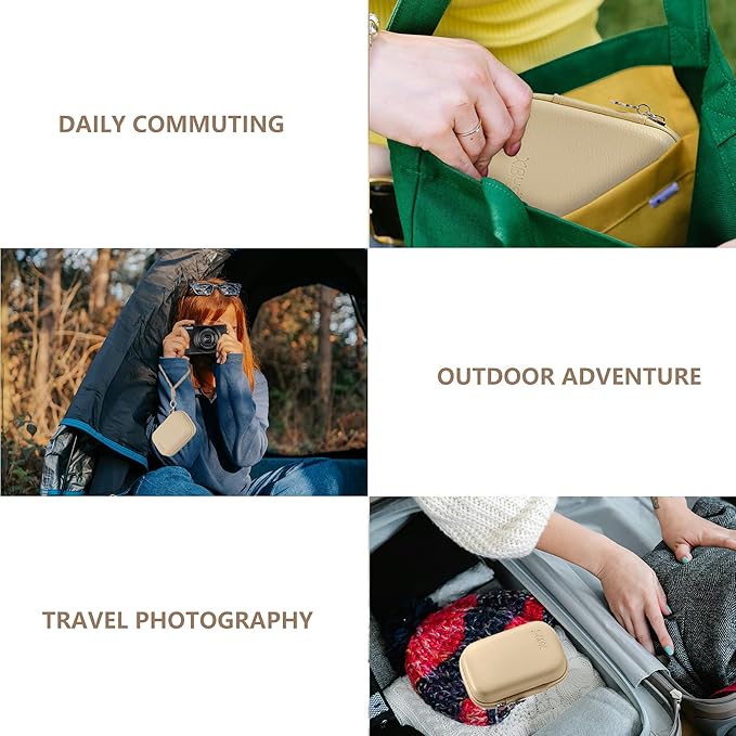 Digital Camera Case Compatible with Canon Powershot G7X Mark II & III/ SX740/ Sony ZV-1/ RX100 VII, Compact Travel Point & Shoot 4K Vlog Cameras Storage Holder with Lanyard (Khaki)
