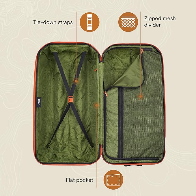 Jeep JH003B Hardside Expandable Luggage with Two Wheels, Tomato, Checked-Large 30 Inch
