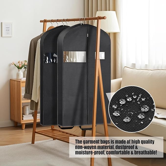 43" Garment Bags for Hanging Clothes & Travel, 4" Gusseted Suit Bag for Closet Storage, Hanging Bags for Clothes Travel with 2 Handles for Tuxedos, Coats,Shirts & Dresses