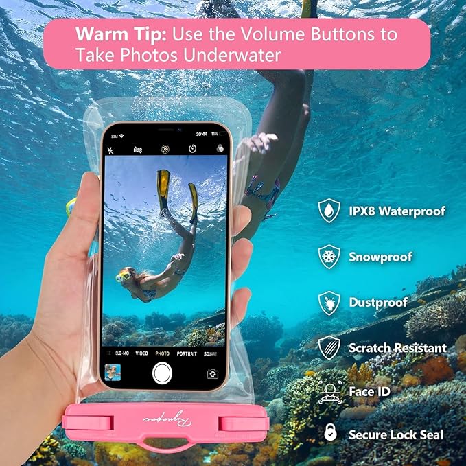 Waterproof Phone Pouch Bag - 7.5in Water Proof Cell Phone Case for Beach Travel, IPX8 Dry Bag with Lanyard for iPhone 16 15 14 Pro Max Galaxy S25+ S24+ Pixel 10 Pro, Cruise Essentials 2025