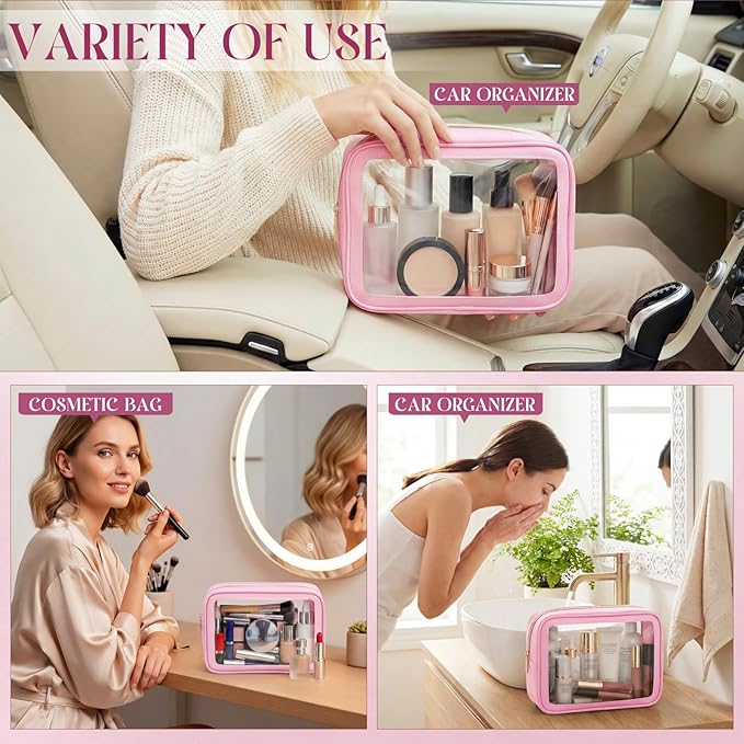 Hsei 6 Pcs Clear Makeup Bags with Color Edged TSA Approved Travel Toiletry Bags with Zipper Clear Cosmetic Bag Diaper Bag for Car Storage Organizer Wedding Essentials for Women Gift(Pink)