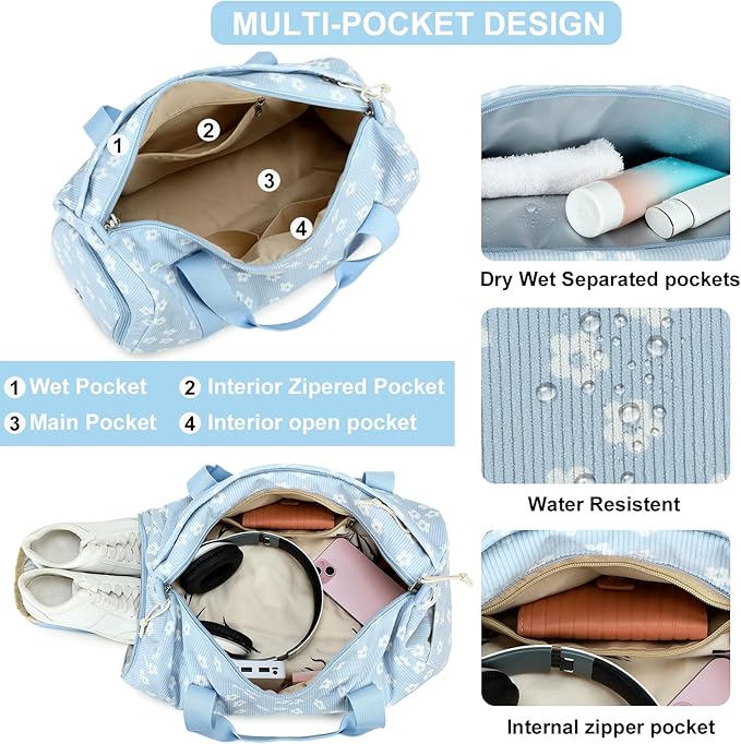 BLUBOON Duffle Bag Girls Kids Cute Gym Bag with Shoes Compartment & Wet Separation Waterproof Sports Overnight Travel Bag