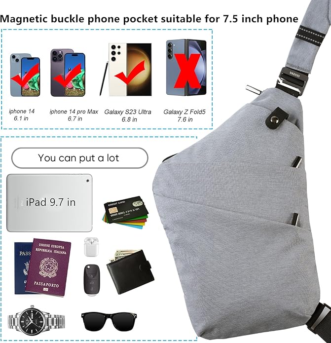 VADOO Sling Bag - Anti-theft Crossbody Shoulder Bag for Men and Women